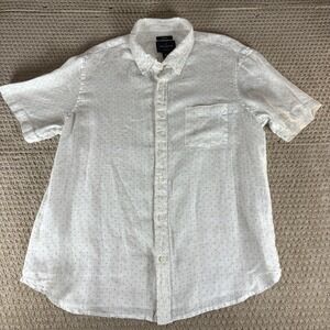 Daniel Hechter Shirt MENS 2XL 100% Linen Blue Dots Short Sleeve Button Down‎